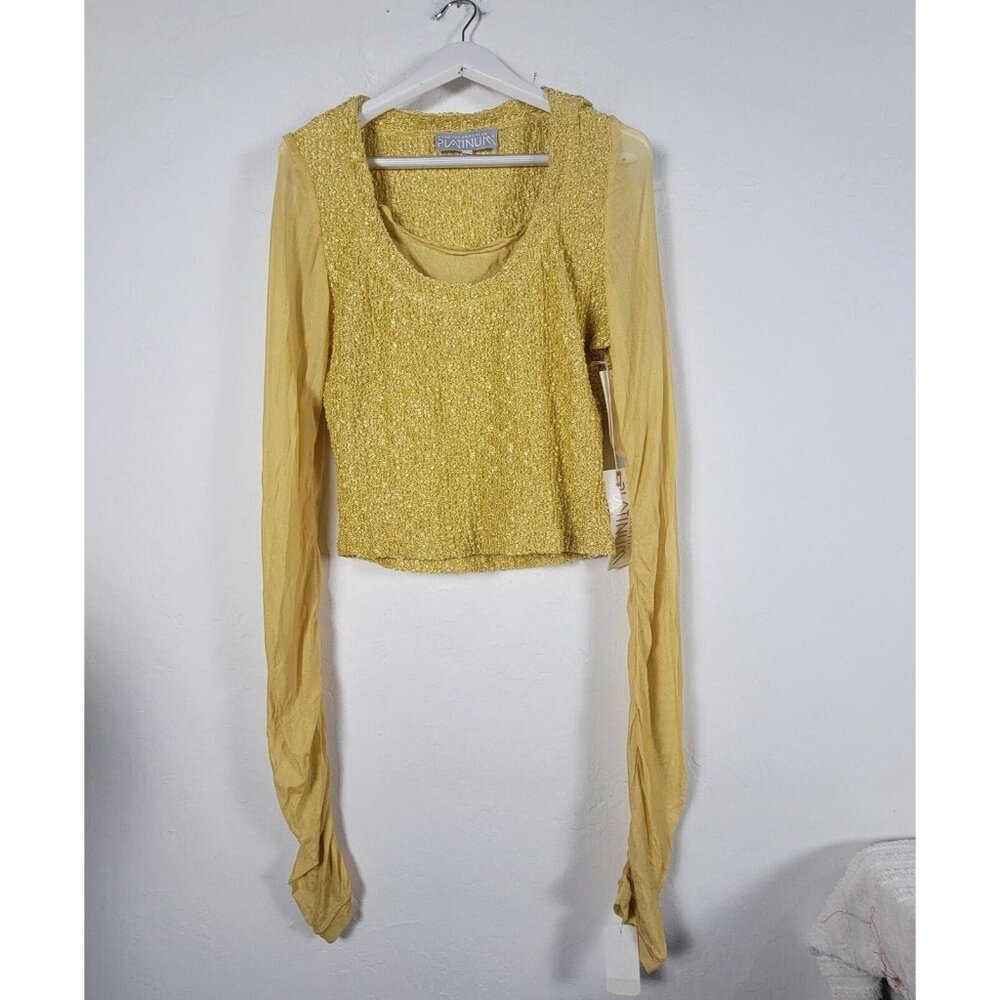Vintage Dorothy Schoelen Platinum Yellow Gold Shimmer Long Sleeve Top Large New